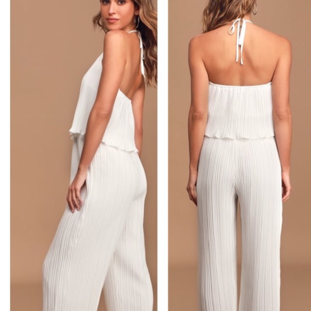 Lulus White Pleated Halter Jumpsuit